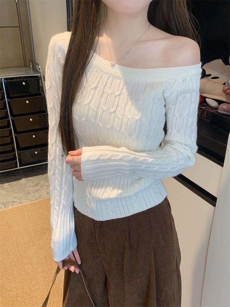 【tops】オフショルダーニットトップス　M28411