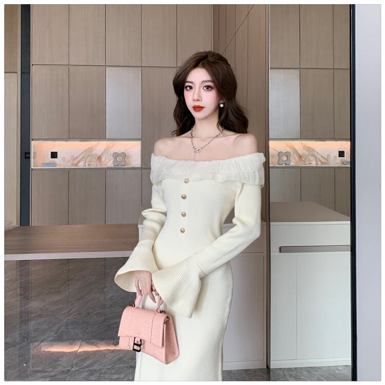 【dress】フリルニットワンピース　M18534