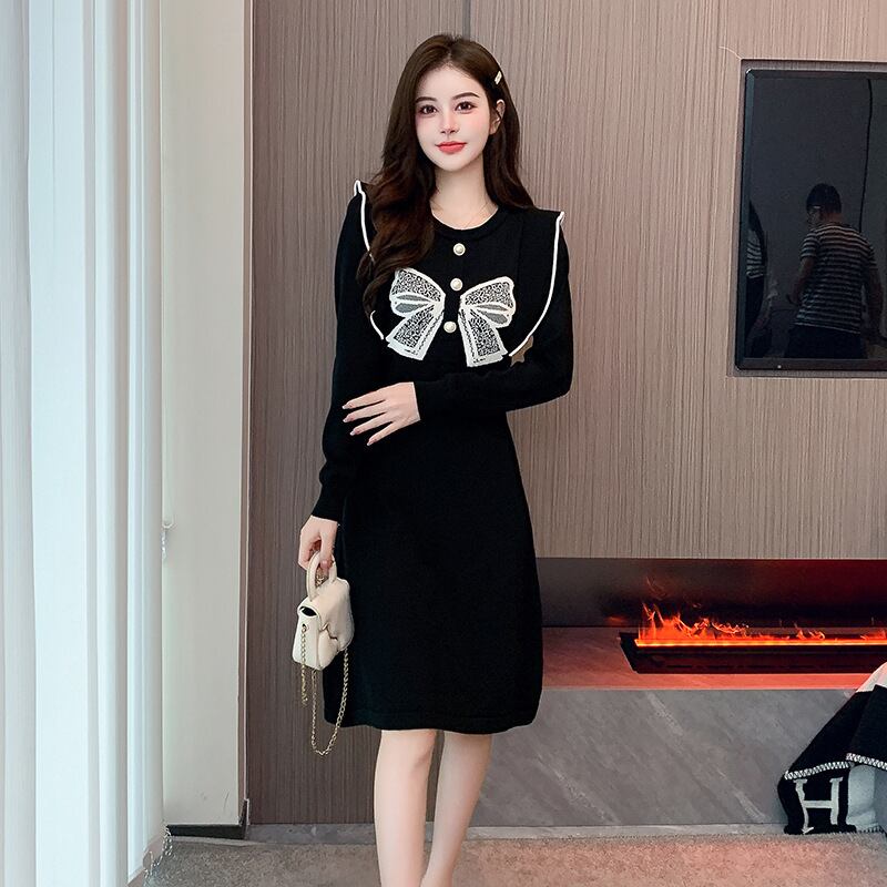 【dress】リボン付きニットワンピース　M18992