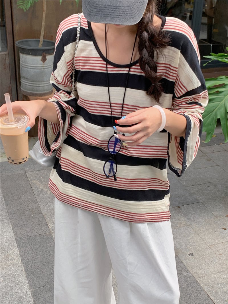 【tops】ボーダー柄長袖Tシャツ　M25169