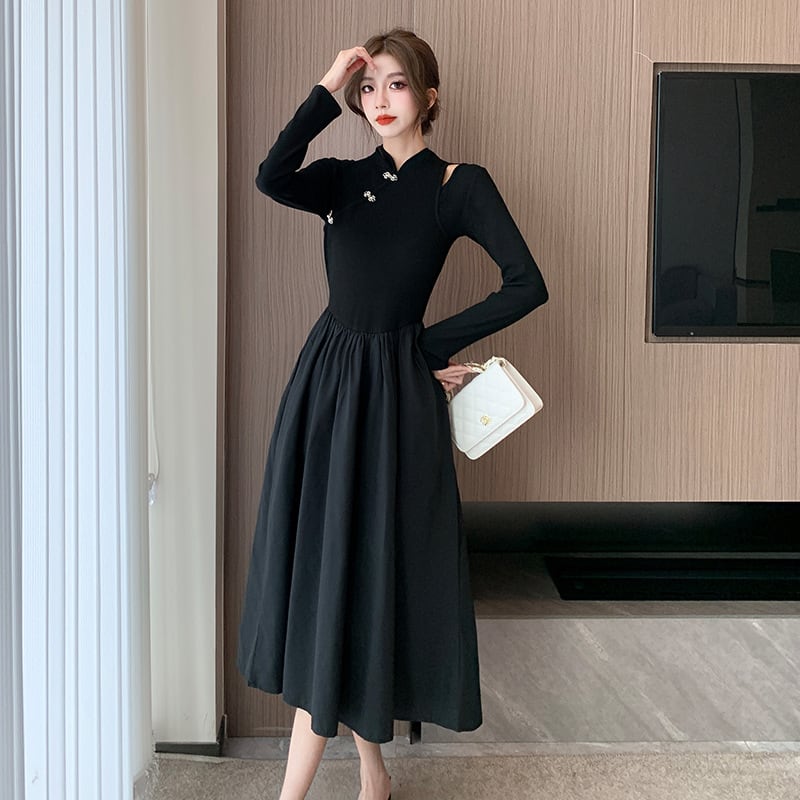 【dress】ニット切り替えワンピース　M25547