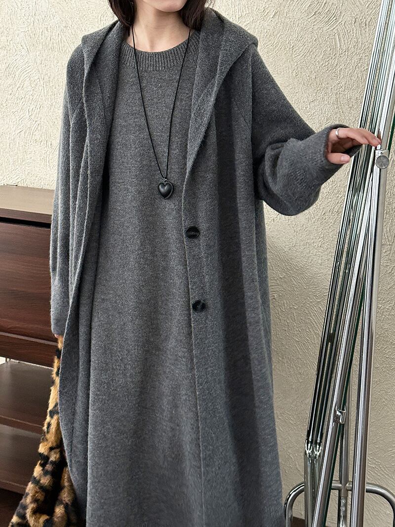 【set】ロングニットカーディガン×ベストワンピースセット Q7431