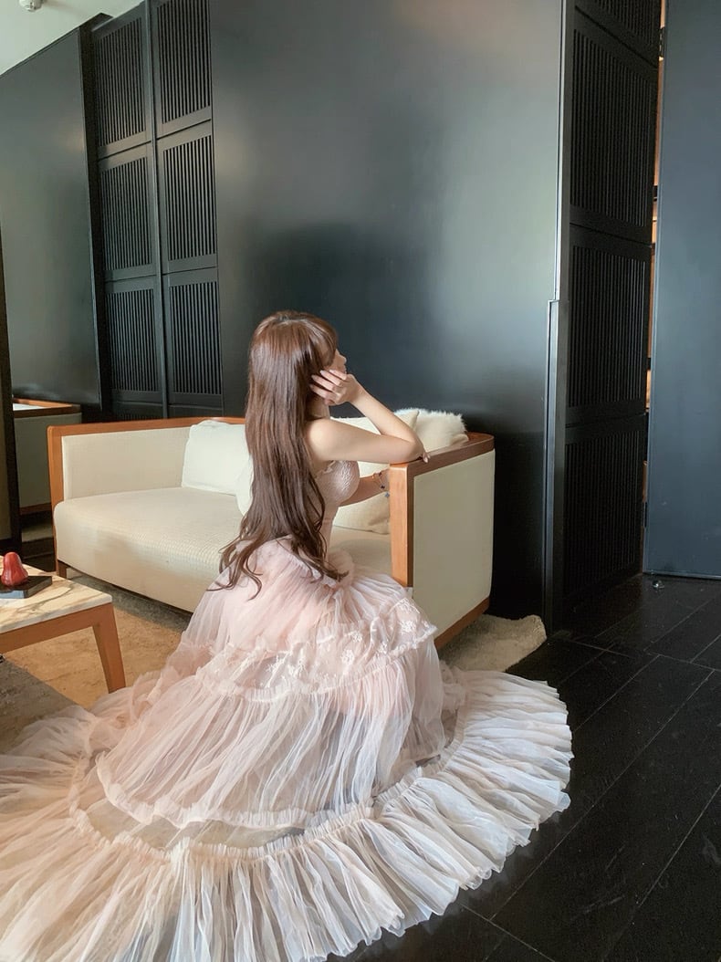 【dress】チュールレースロングワンピース Q7971