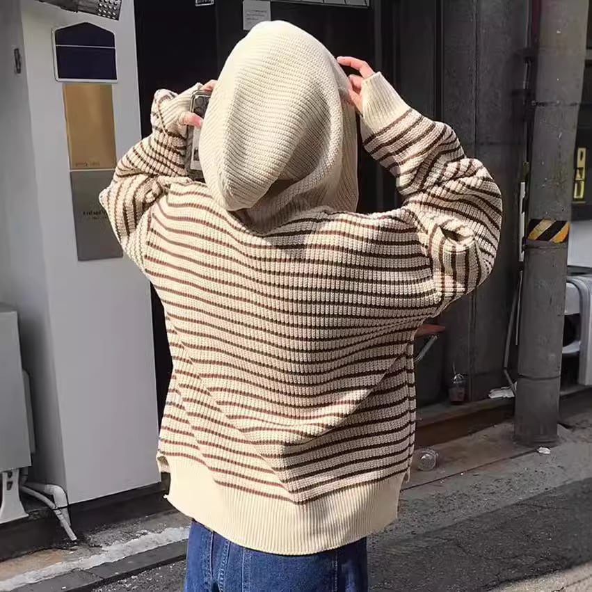 【outer】ボーダー柄ニットカーデ　M25935