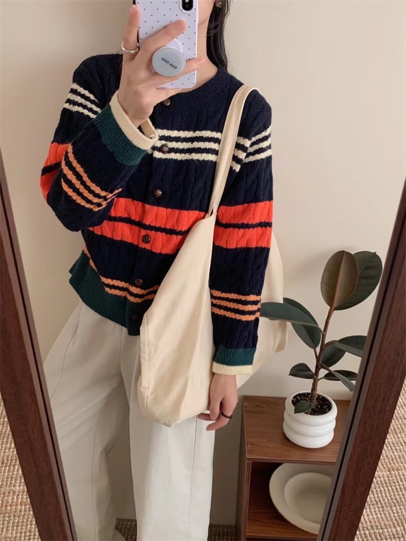 【outer】ボーダー柄ニットカーデ　M25983