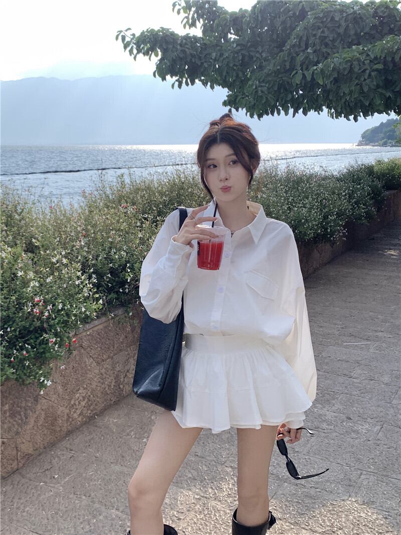 【set】POLOネックブラウス+スカート２点セットG21434