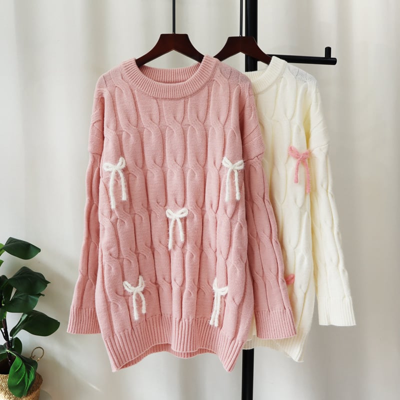 【tops】リボン付きニットセーター　M27472