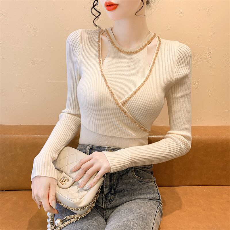 【tops】ビジュースリットニットトップス　M28254