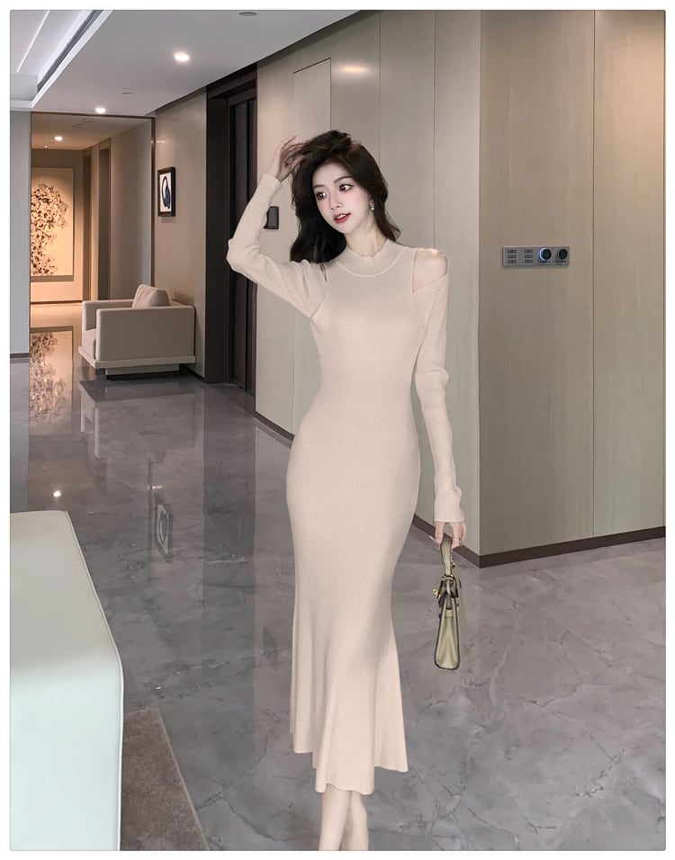 【dress】オフショルダーニットワンピース　M28025