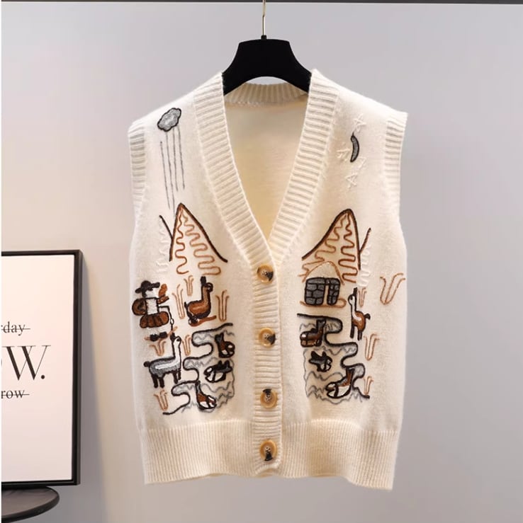 【tops】刺繍ニットチョッキG19846