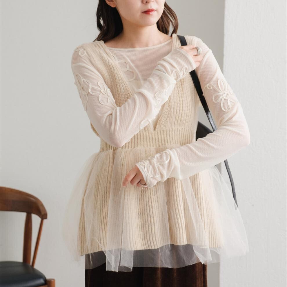 【tops】Vネックチュールコンビニットベスト　M28580