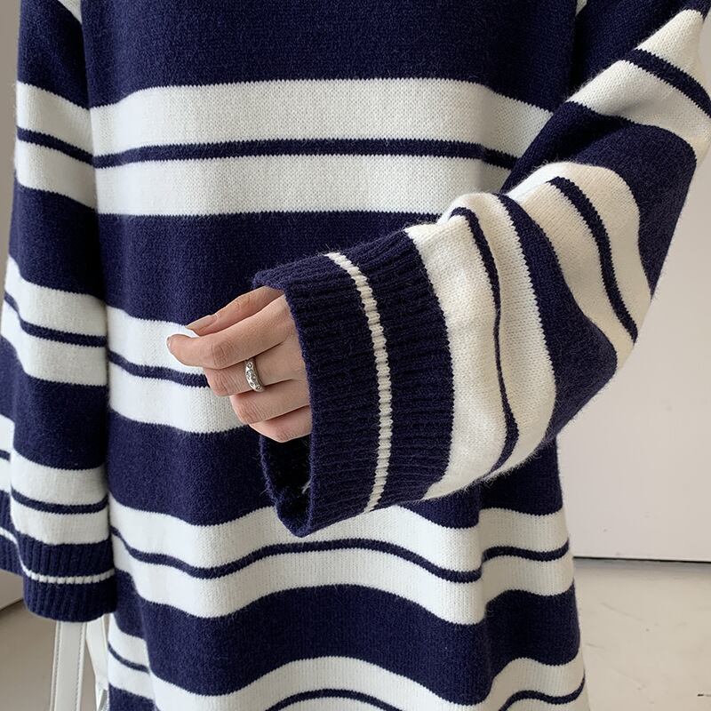 【dress】ボーダー柄ロングニットワンピース　N2185