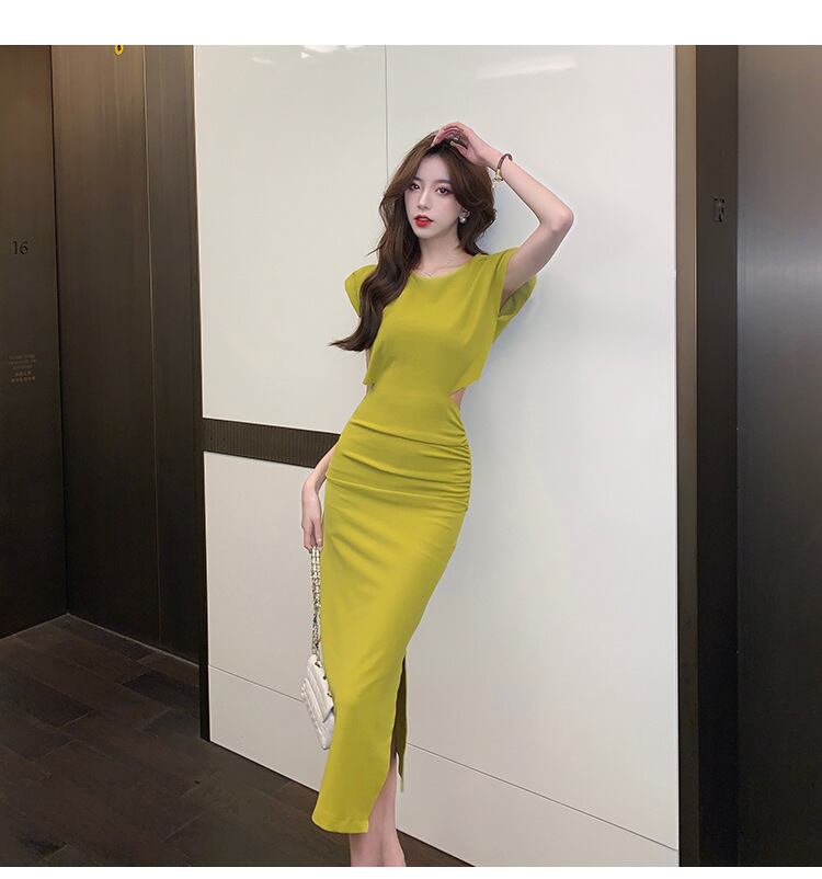 【dress】人気を獲得フランス風気質満点デザイン透かし彫り着痩せスリットタイトワンピース G8676