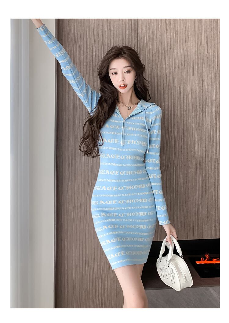 【dress】フード付きニットワンピース　M18862