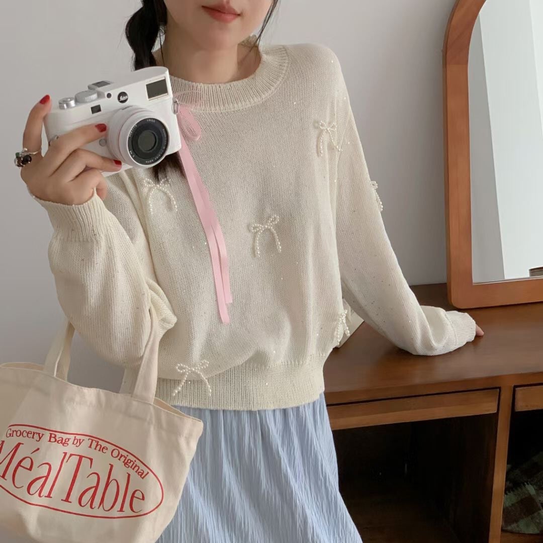 【tops】リボン付きニットセーター　M25774
