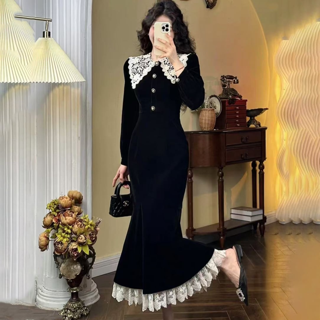【dress】レースカラーマーメイドデートワンピース　N2915