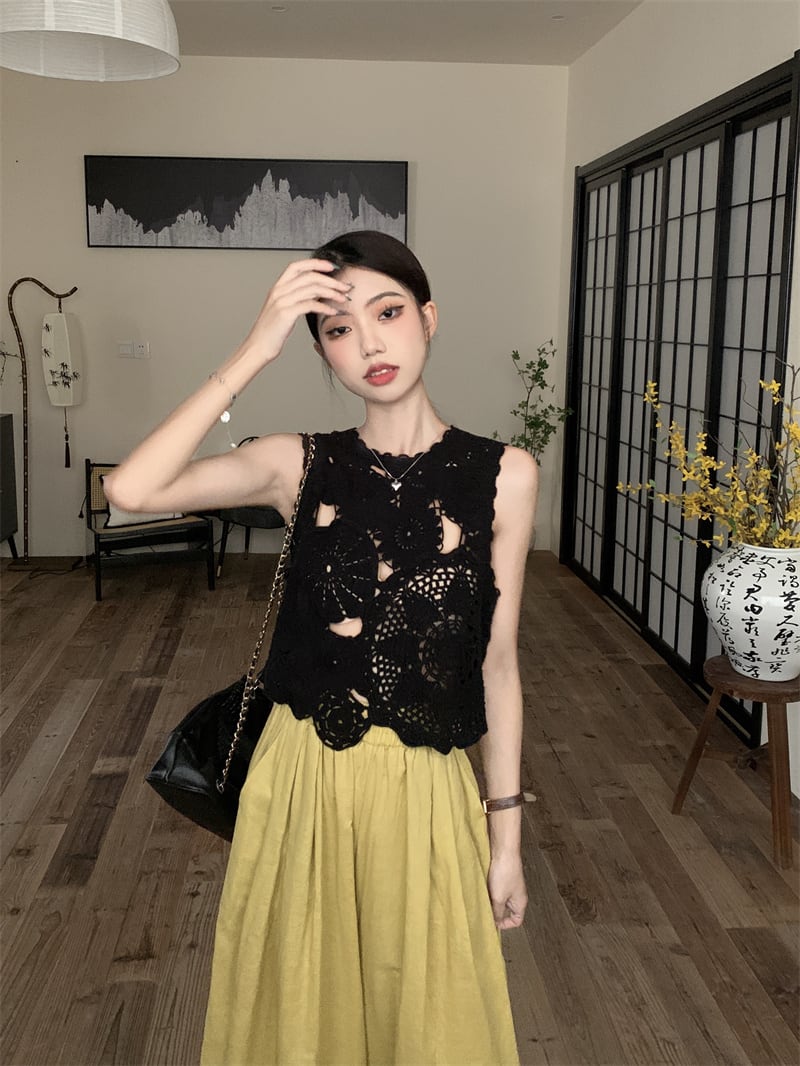 【set】カットワークベスト×ワイドパンツセット　M23915