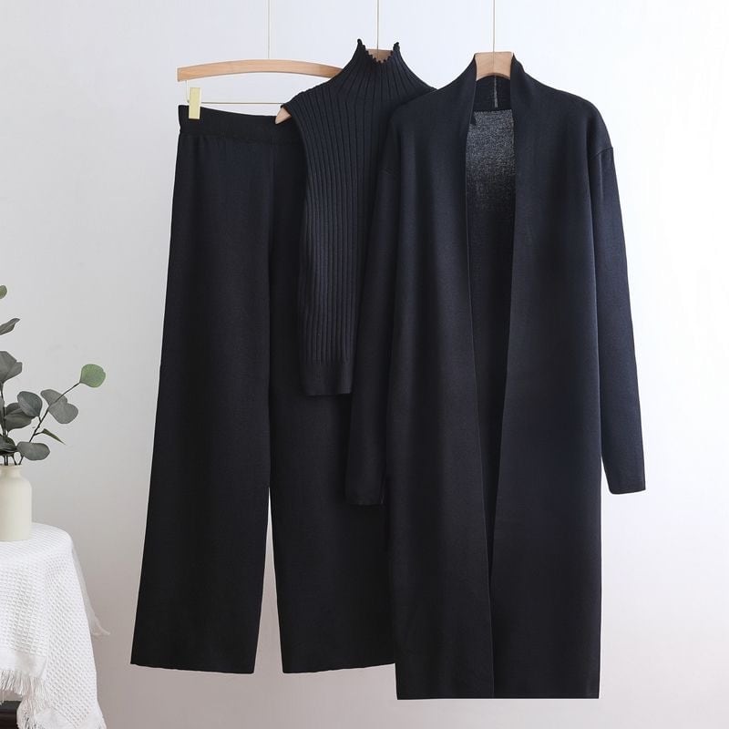 【set】ロング丈カーディガン×ベスト×ワイドパンツニット3点セット　N2731