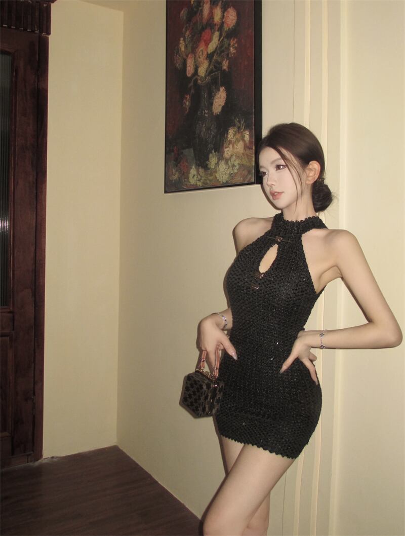 【dress】スパンコールホルターネックワンピース G21018