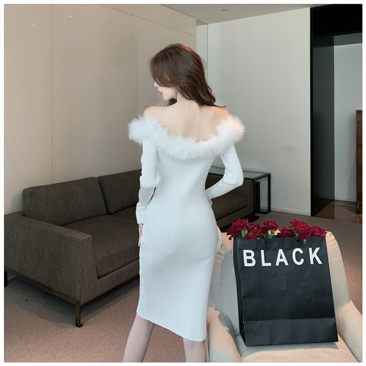 【dress】フェザーオフショルダーニットワンピース　M17993