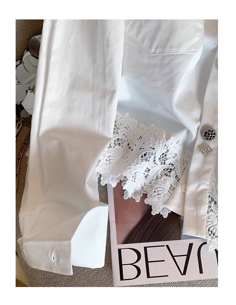 【tops】レース切り替えシャツブラウス　M29719