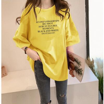 【tops】INS風韓国系カジュアルスウィート洋気ルーズプリントTシャツF0053