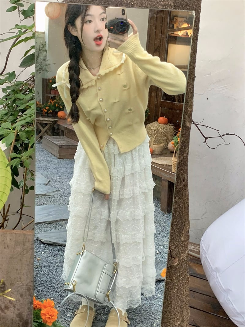 【outer】リボン付きニットカーデ　M28120