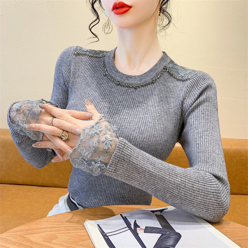 【tops】レース切り替えニットトップス　M27728