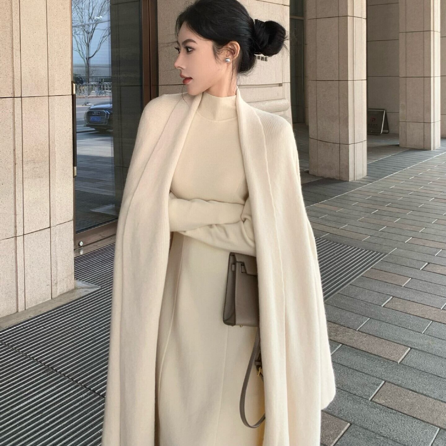 【set】ロング丈ニットカーデ×ニットワンピースセット　M28276