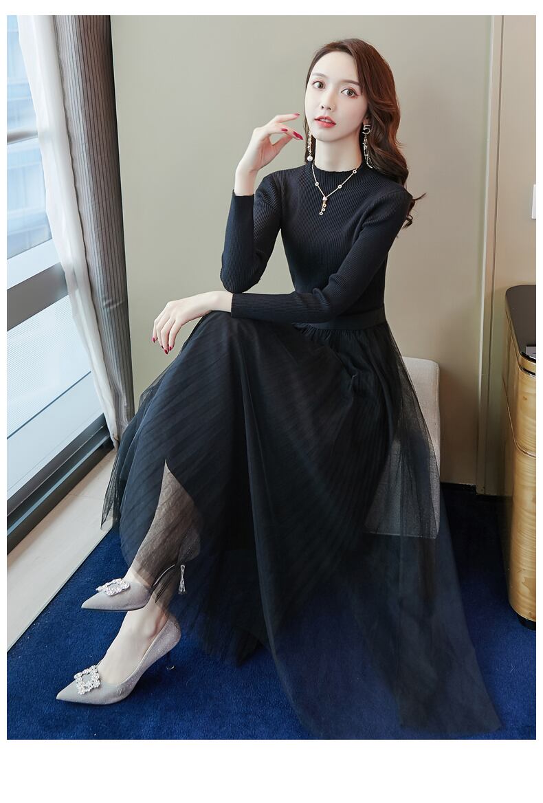 【dress】ファッション!気質満点レトロ合わせやすいエレガント長袖ニットワンピース G3537