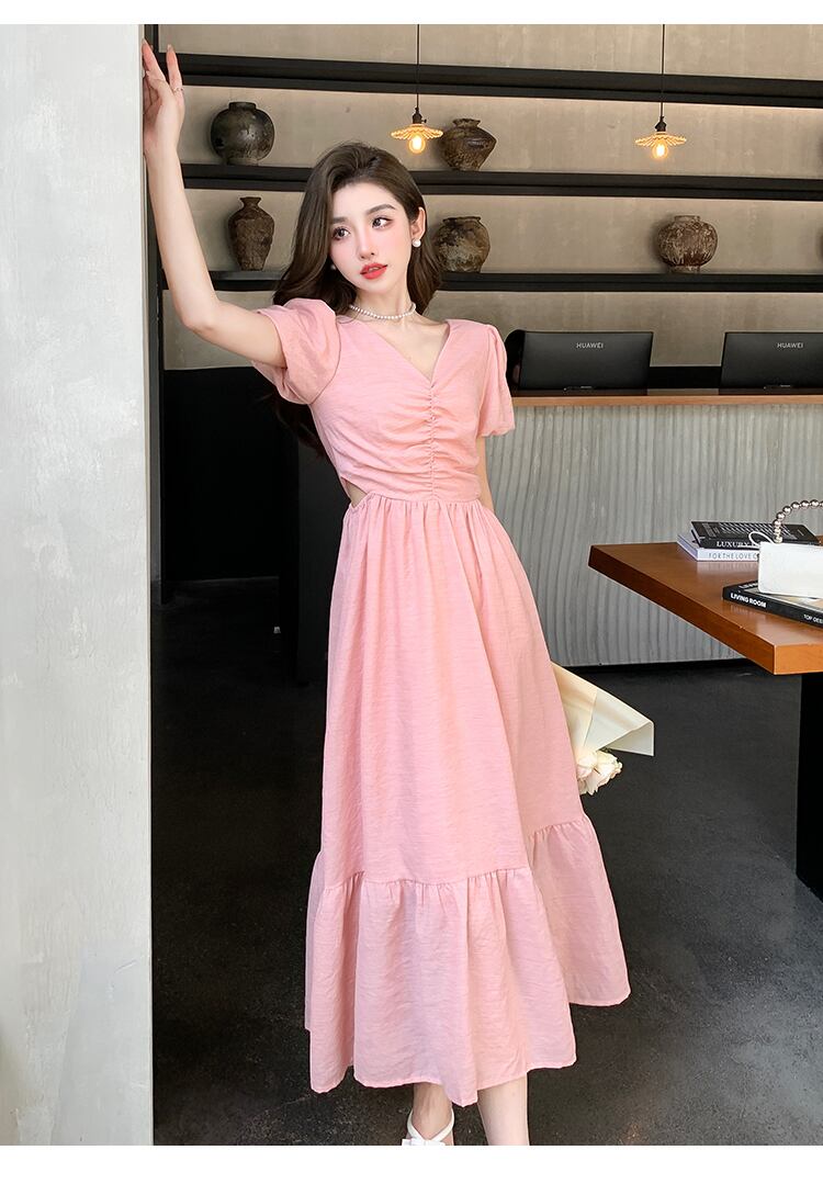 【dress】Vネックギャザーワンピース G20667