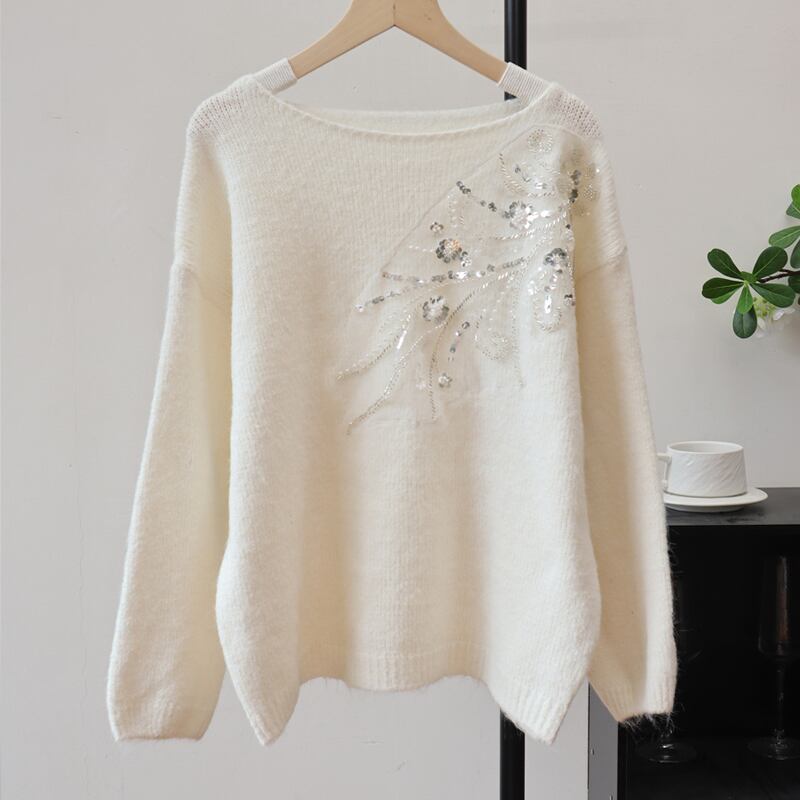 【tops】スパンコール付きニットトップス Q7194