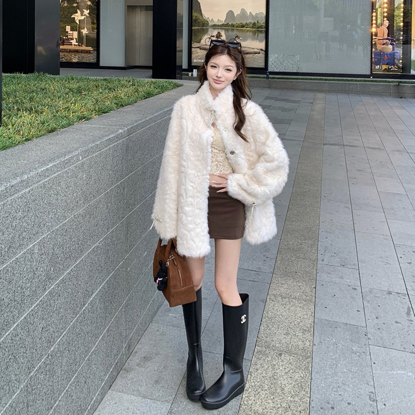 【outer】リボンボリュームファーコート N3457