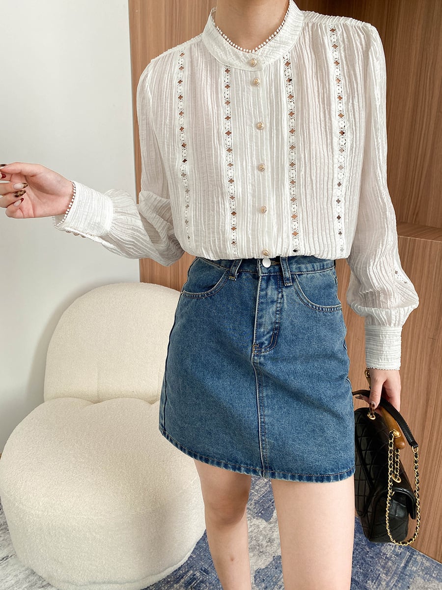 【tops】カットワーク刺繍シャツブラウス　M29960