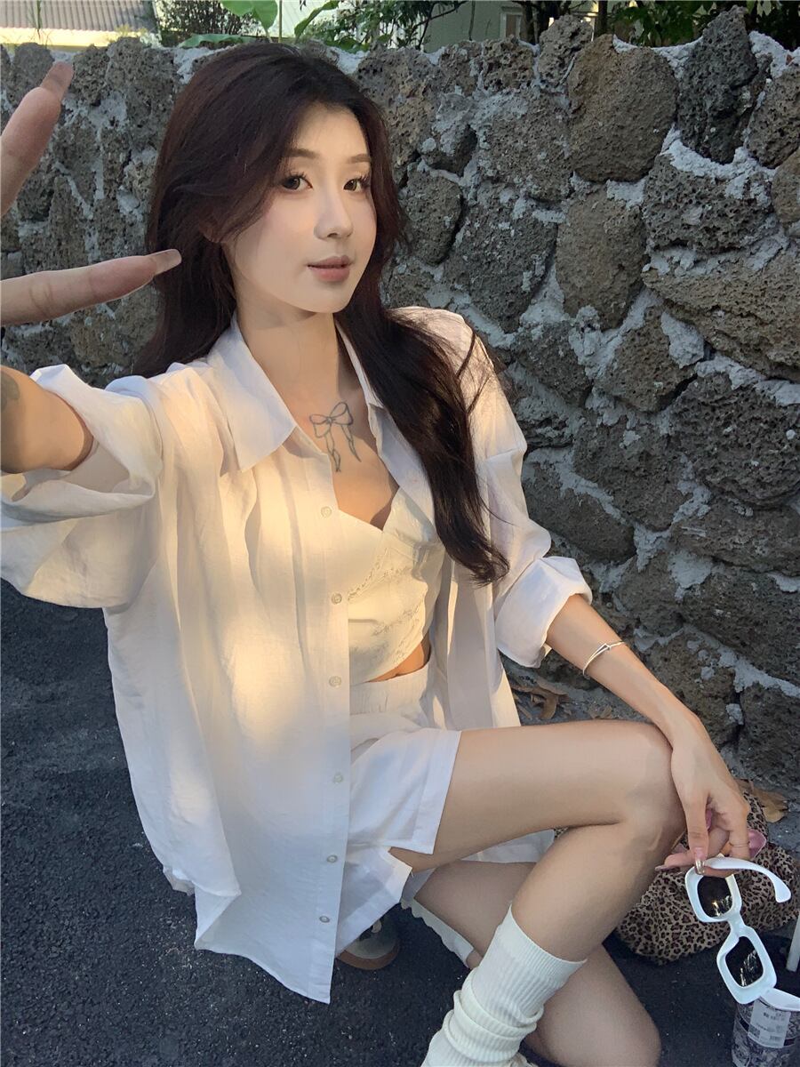 【set】薄手ブラウス+ハイウエストショートパンツ２点セットG21291