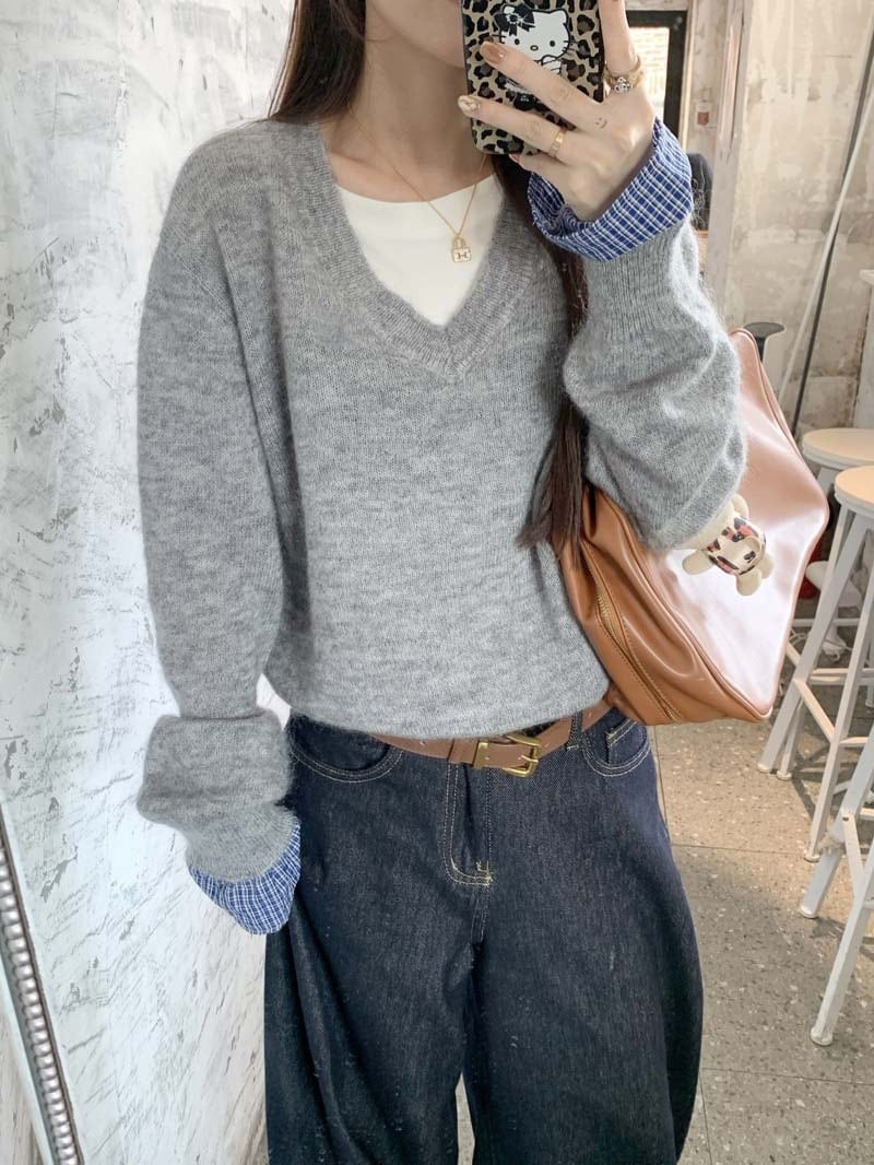 【tops】切り替えニットセーター　M27498