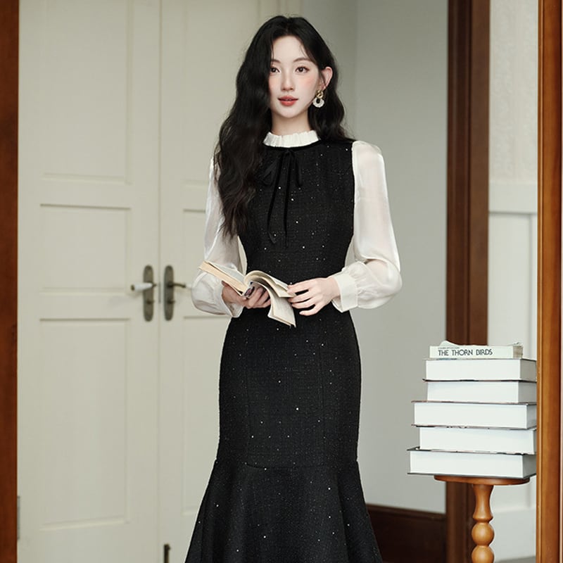 【dress】シアースリーブマーメイドワンピース Q7044