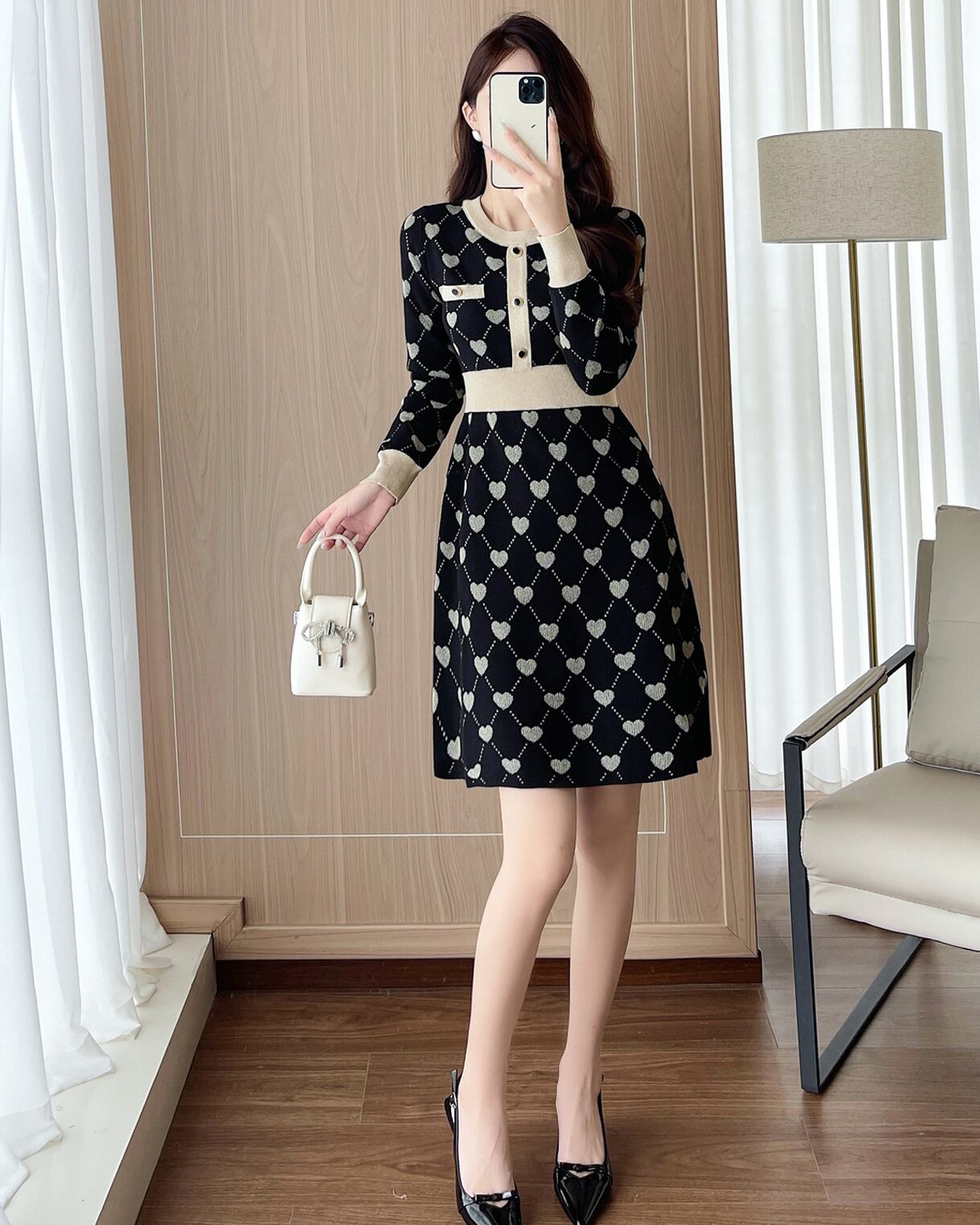 【dress】ハート柄ニットワンピース Q7296