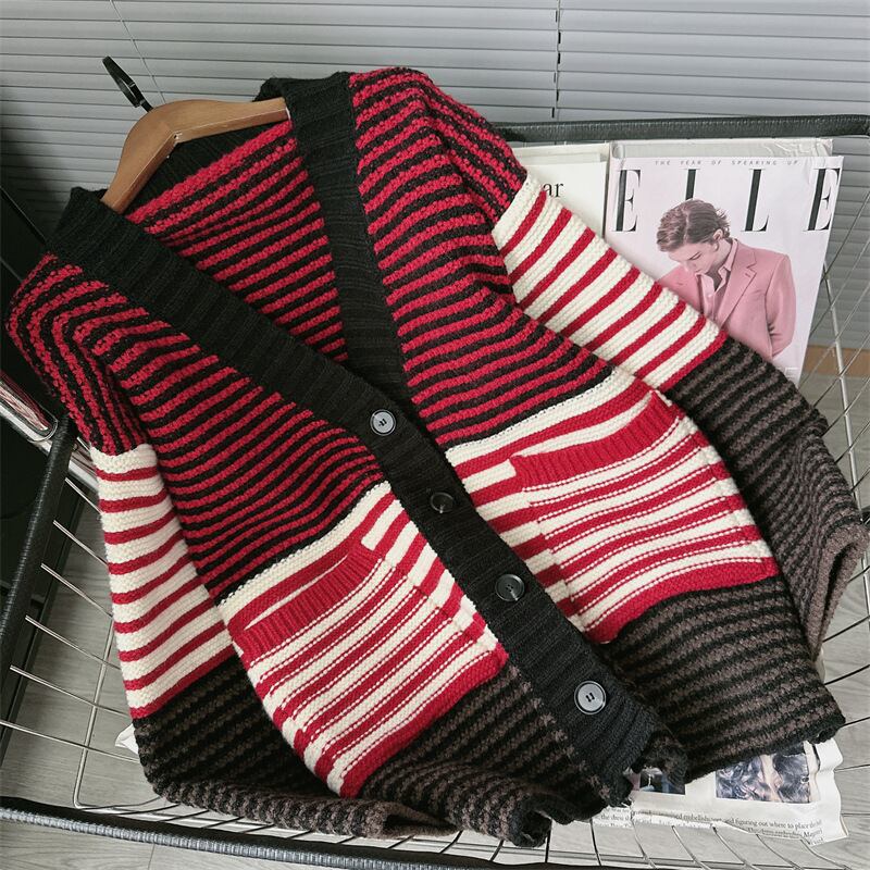 【outer】ボーダー柄ニットカーデ　M26888