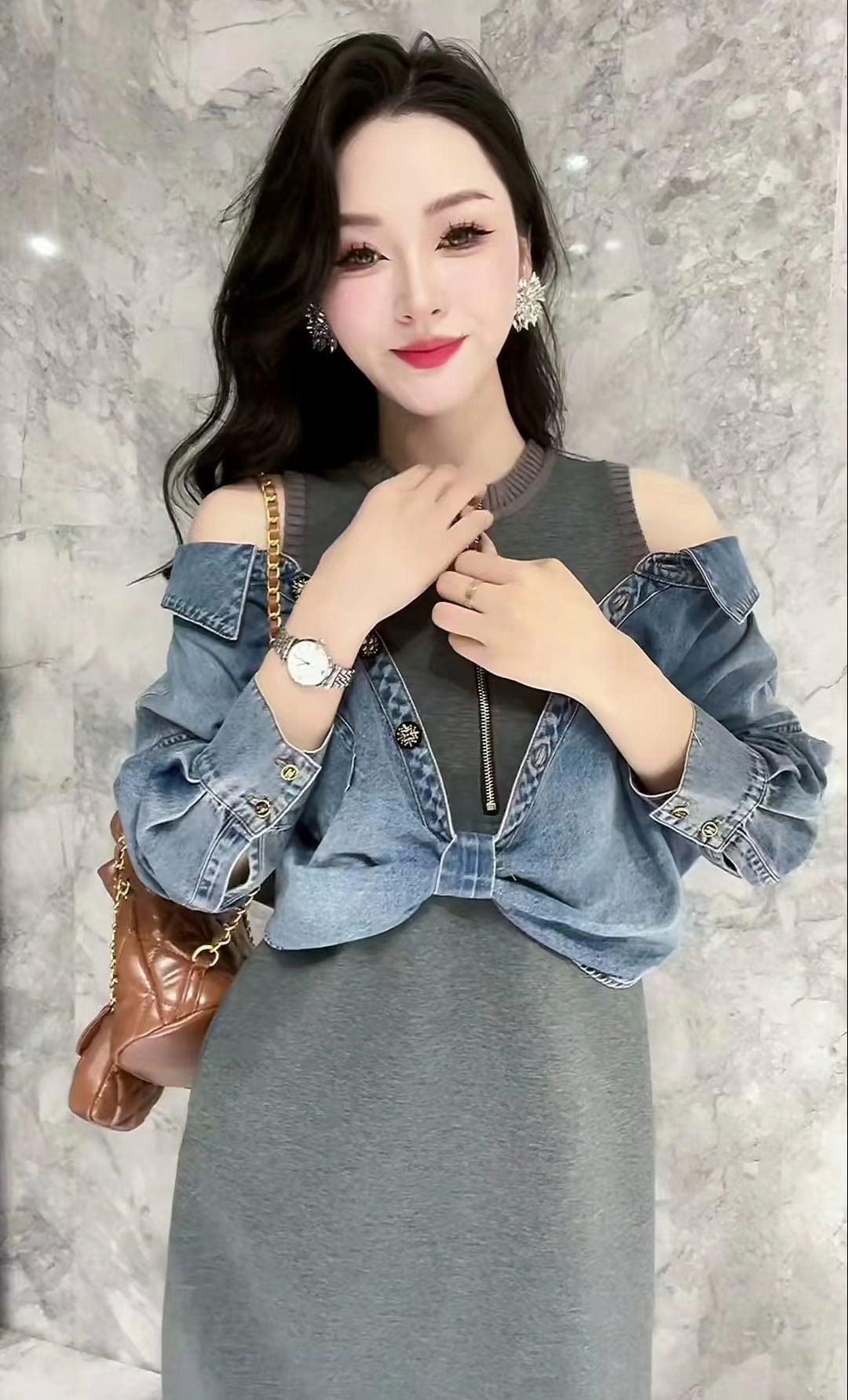【dress】デニム切り替えワンピース　M26417