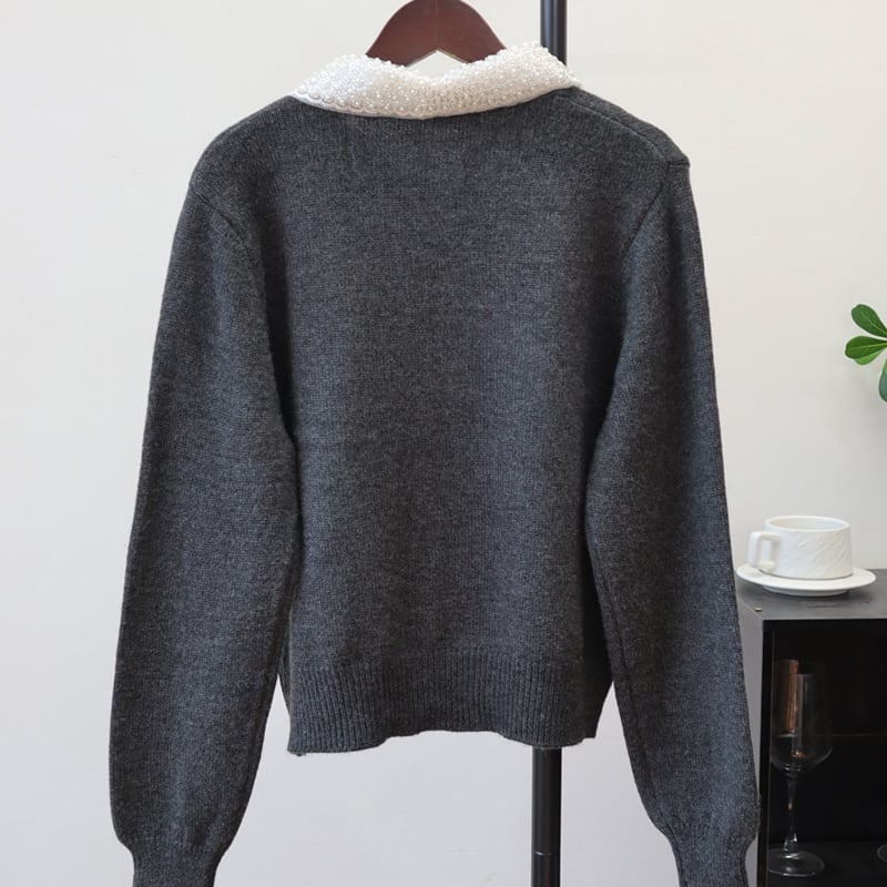 【outer】パールカラーニットカーディガン Q7325