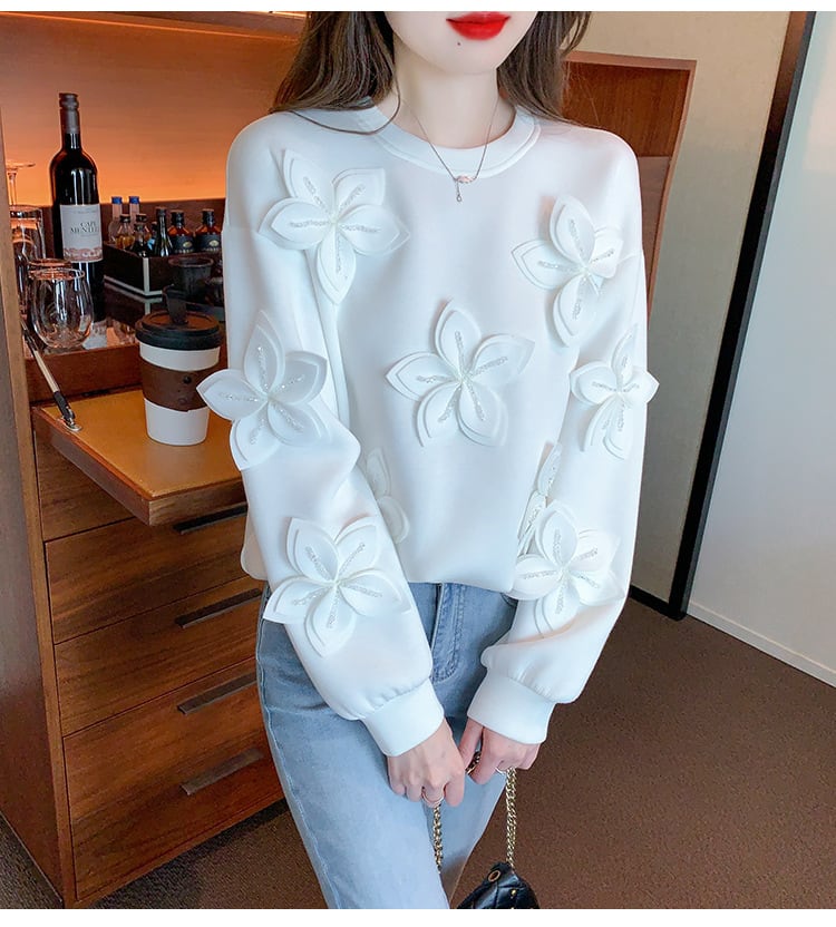 【tops】ビジュー立体フラワープルオーバー　M29139