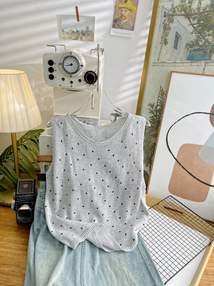 【tops】ノースリーブドット柄トップス　M24555