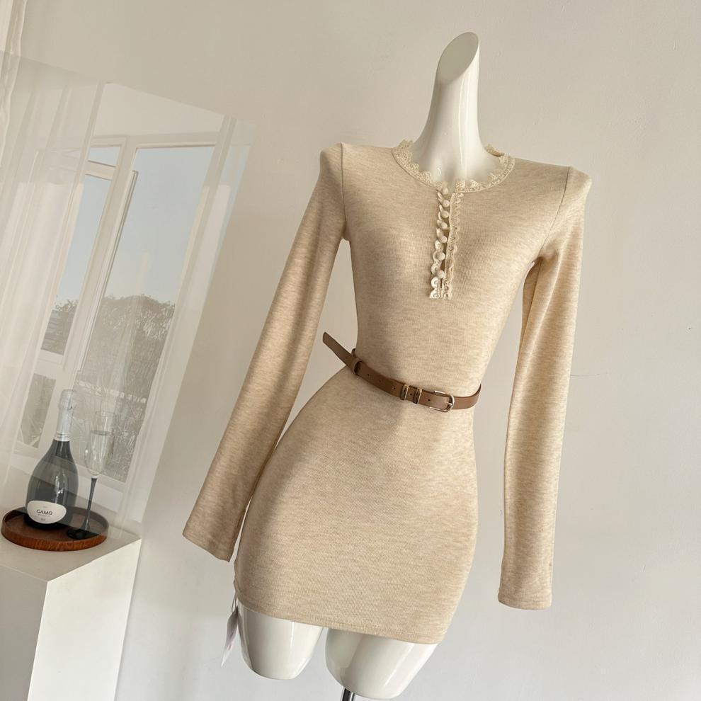 【dress】ニットワンピースベルト付き　M28379