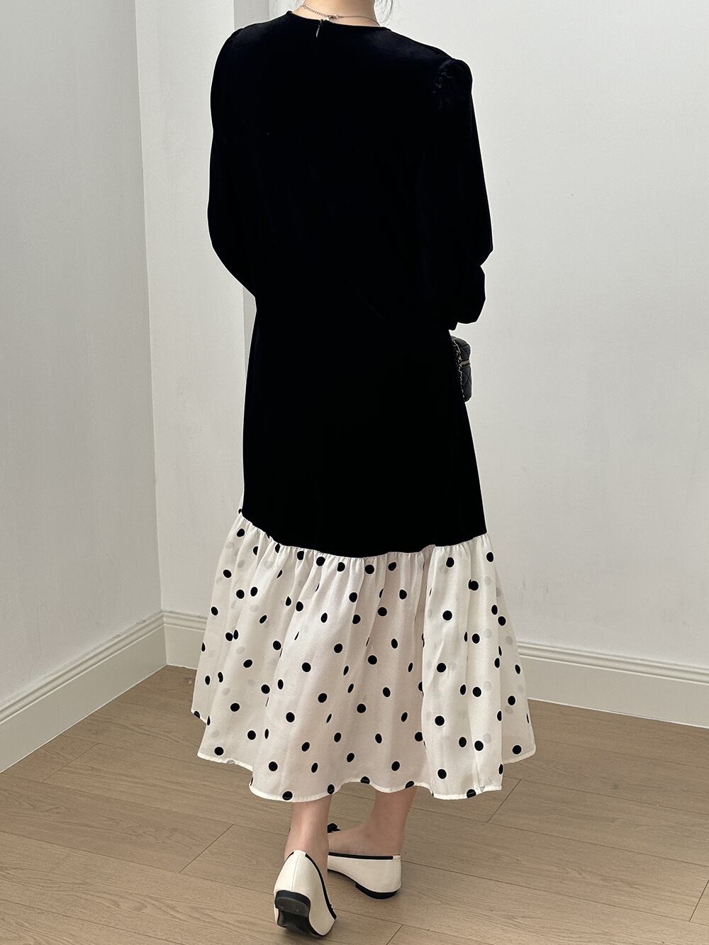 【dress】ドット柄ドッキングワンピース　M29743