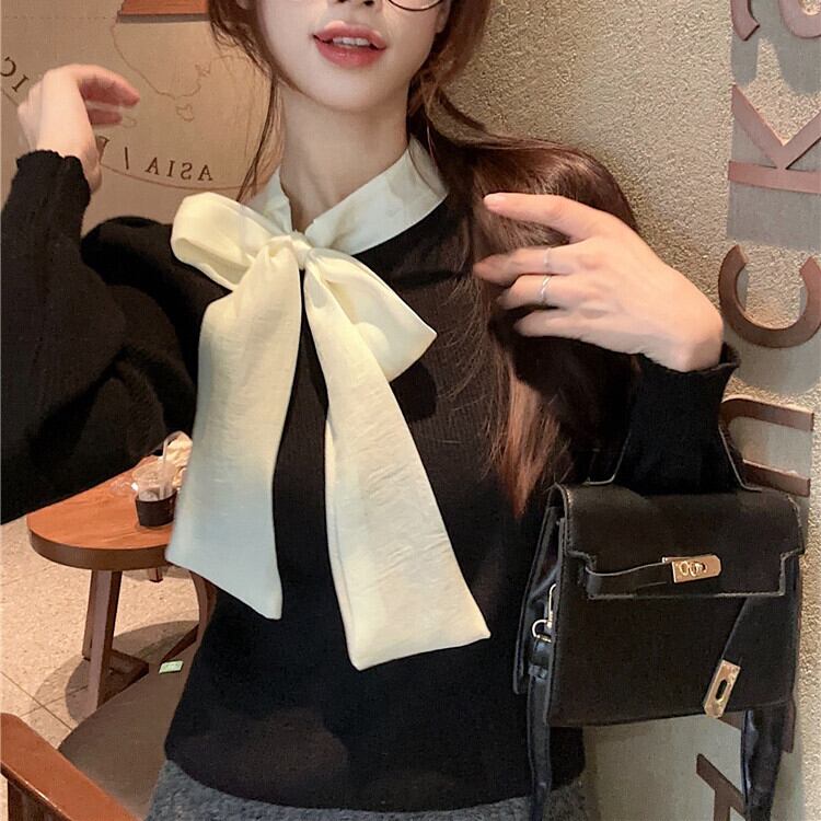 【tops】リボン付きニットトップス　M27367