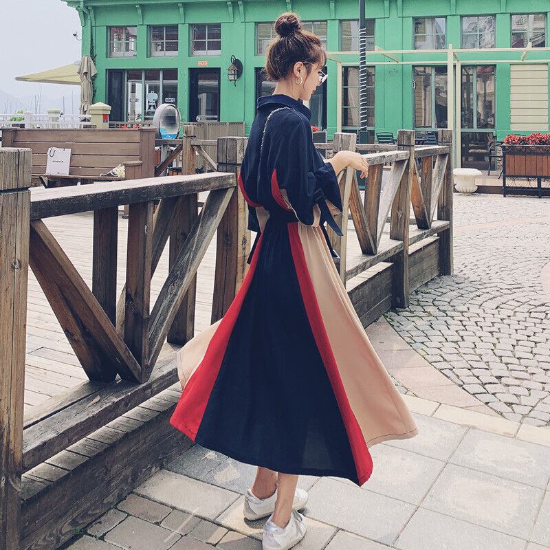 【dress】気質満点POLOネックスウィート長袖デザイン着痩せワンピース G1510