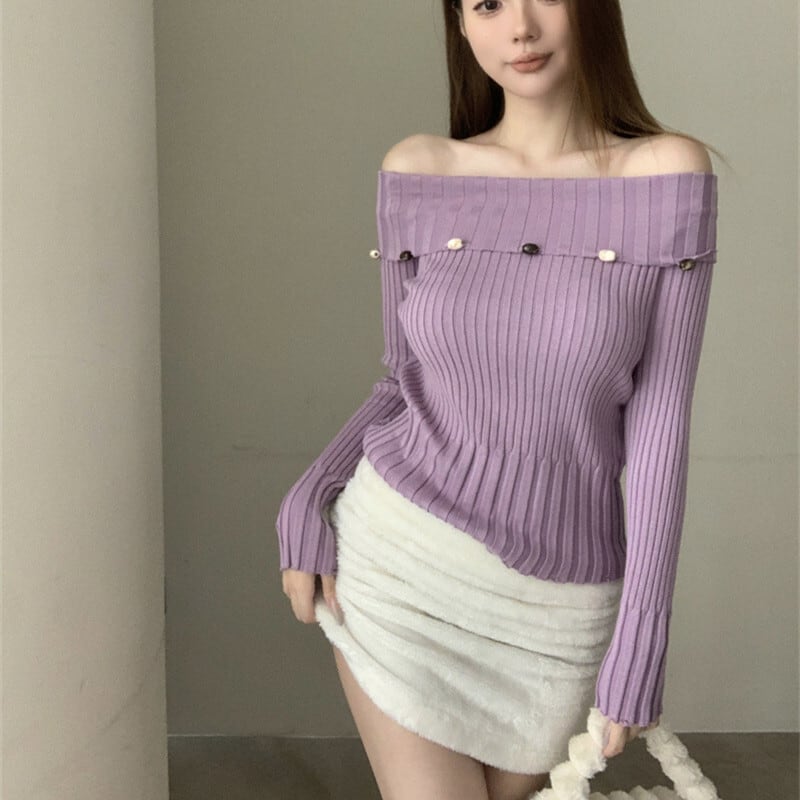 【tops】ボートネックニットトップス　M29637