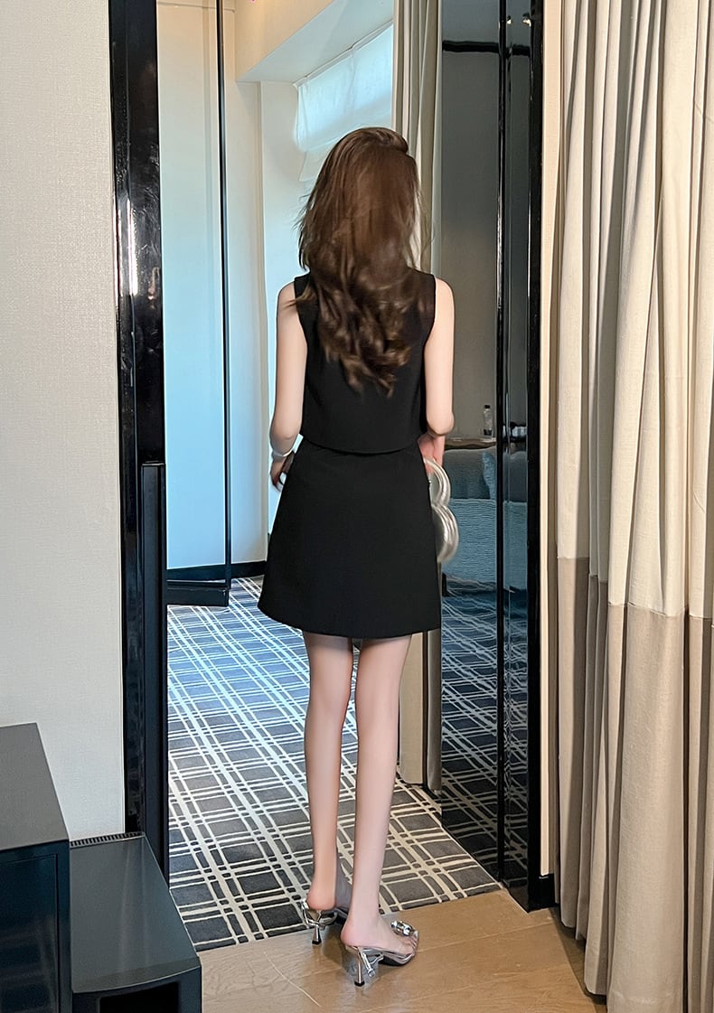 【set】ラウンドネックタンクトップ+スカート２点セットF7189