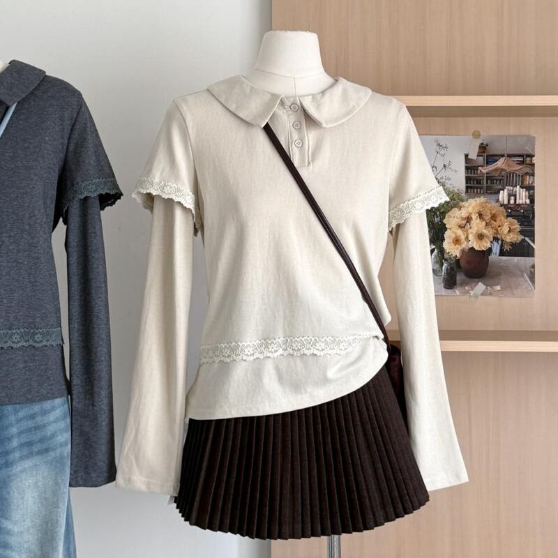 【tops】ピーターパンカラーフェイクレイヤードトップス Q7819